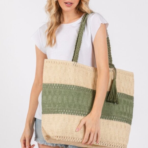 Two Tone Woven Straw Bag - Picture 1 of 3
